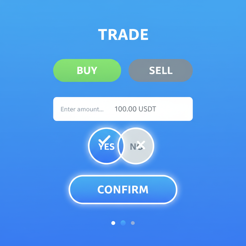 Telegram bot trade screen, Yes/No buttons selected, amount input, confirm button