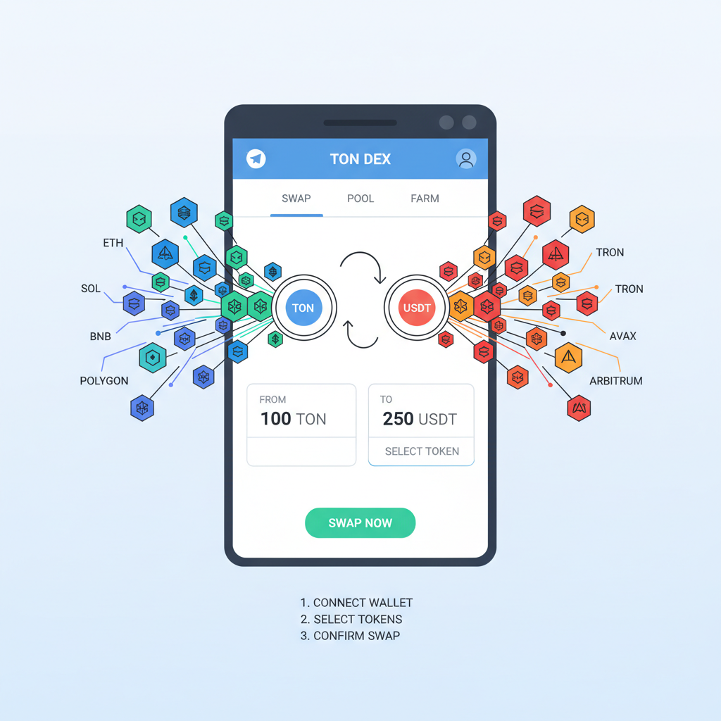Multi-chain DEX dashboard in Telegram TON app, blockchain networks exploding