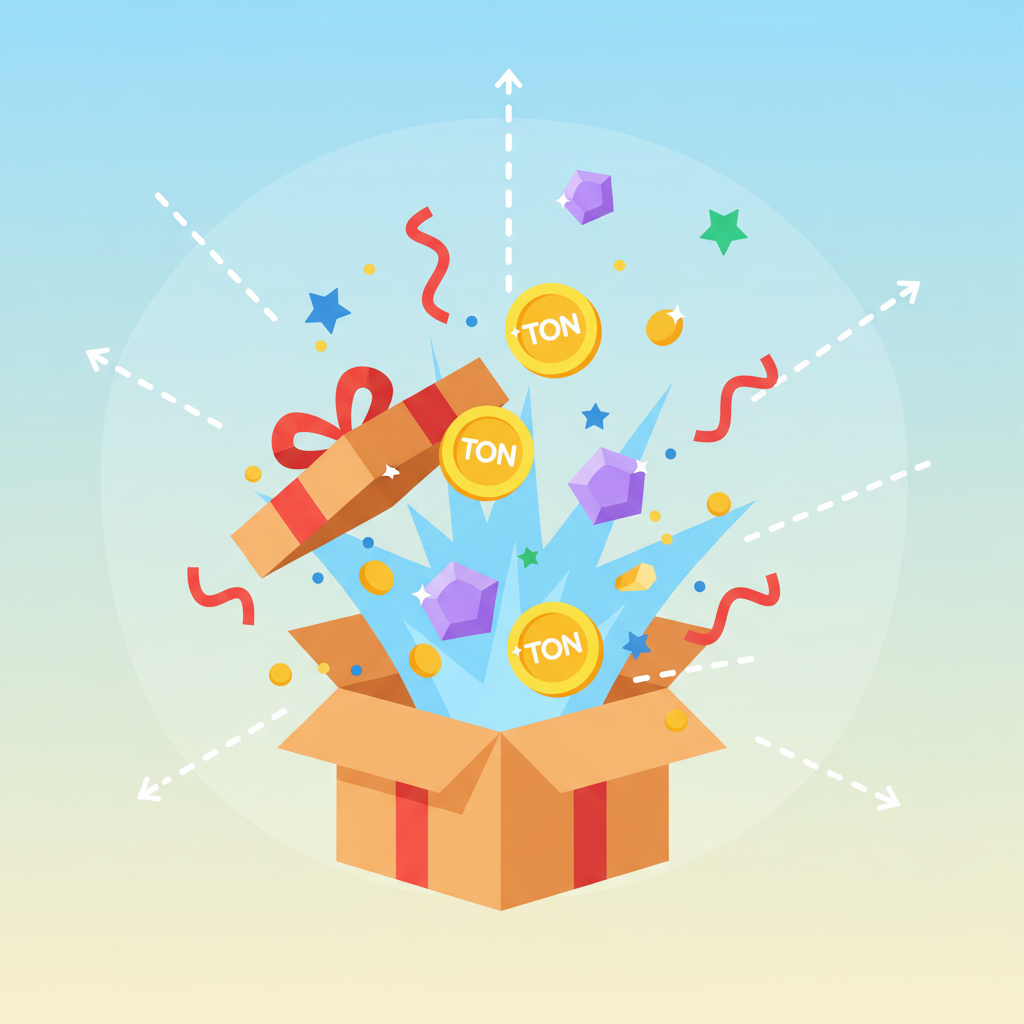 gift box exploding with colorful rewards and ton coins, dynamic action scene, vibrant game art