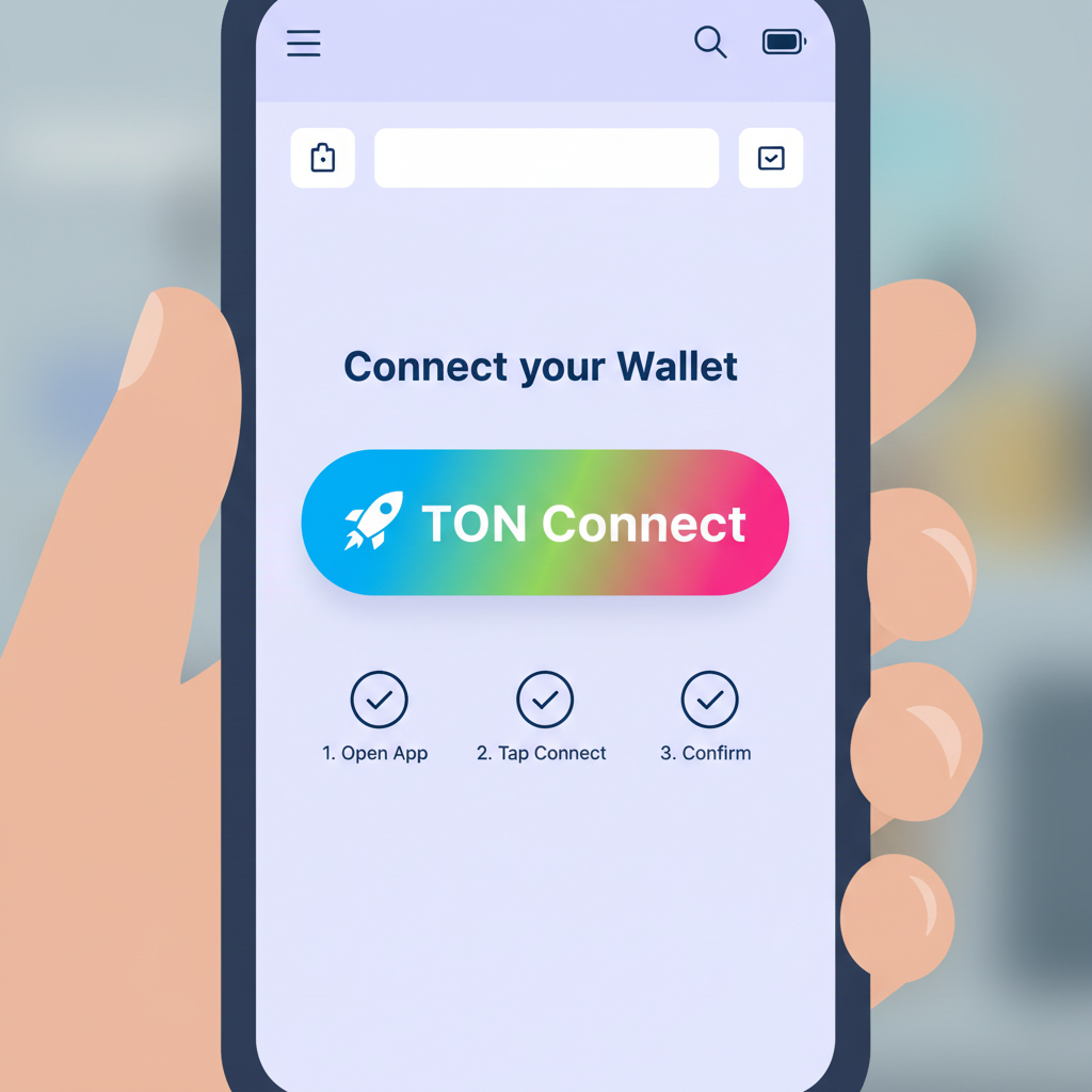 sleek TON Connect button in Telegram Mini App interface, vibrant gradients, mobile screen