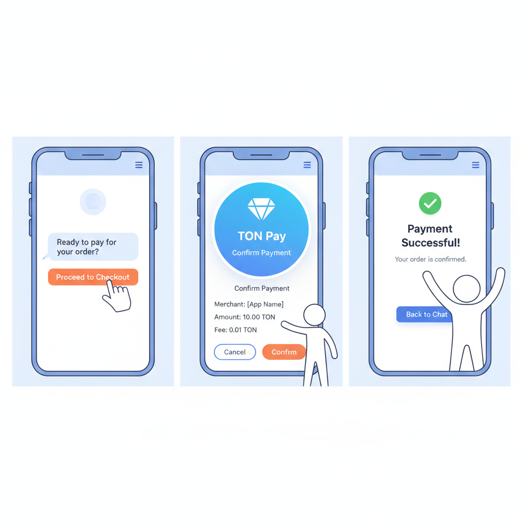 User interacting with TON Pay modal in Telegram Mini App