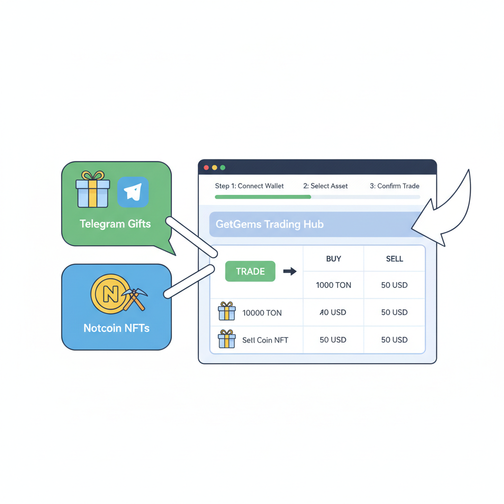 GetGems trading Telegram Gifts and Notcoin NFTs, marketplace dashboard