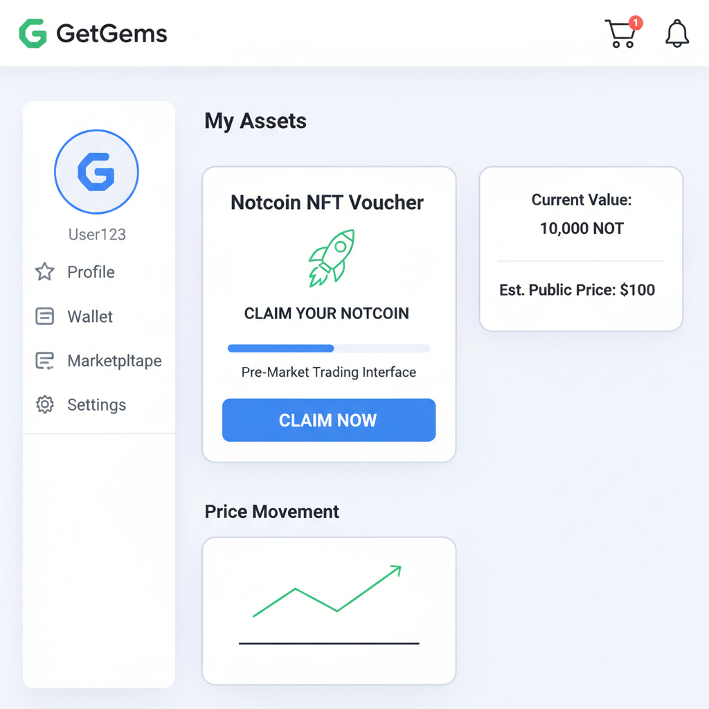 GetGems profile claiming Notcoin NFT voucher, pre-market trading interface