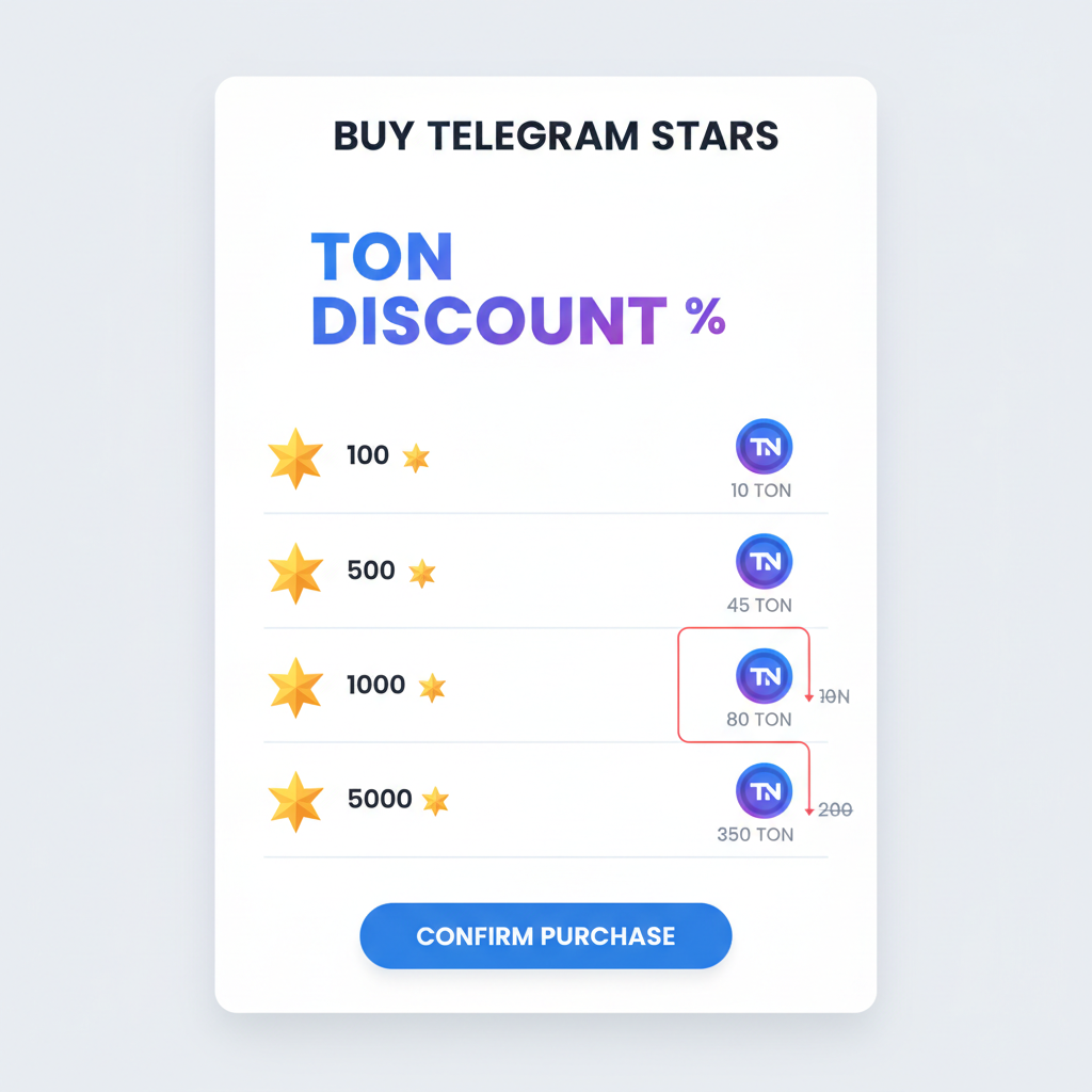 GetGems screen buying Telegram Stars with TON discount, stars icons and TON coins
